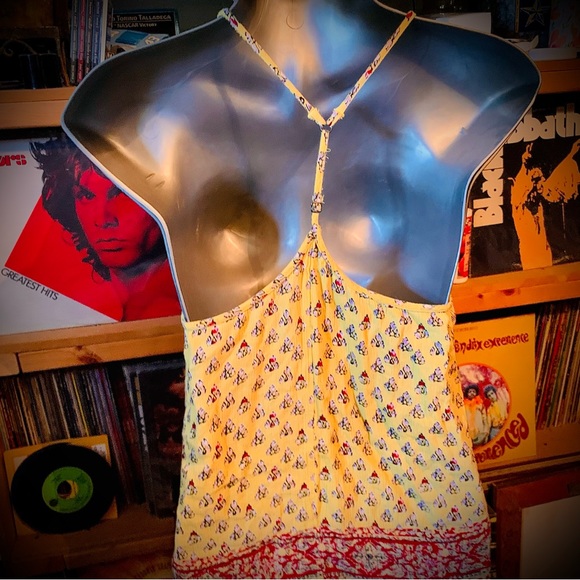 Hollister Women Bohemian Racerback Top XS Yellow Aztec Boho Spaghetti Strap Tank - Picture 3 of 7